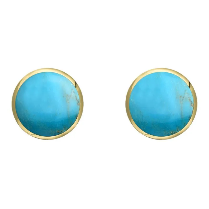 9ct Yellow Gold Turquoise 8mm Classic Large Round Stud Earrings sold by C.W. Sellors