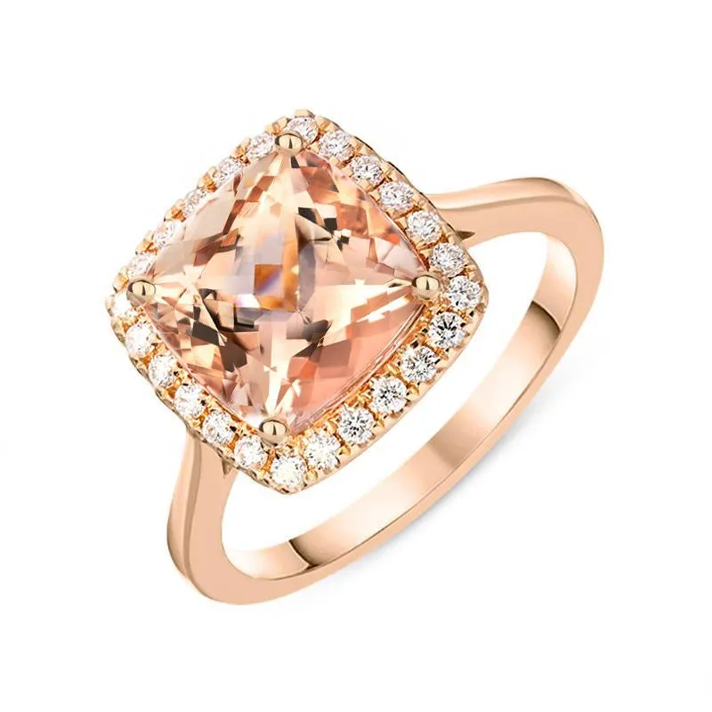 18ct Rose Gold 3.22ct Morganite Diamond Cushion Cut Ring D sold by C.W. Sellors