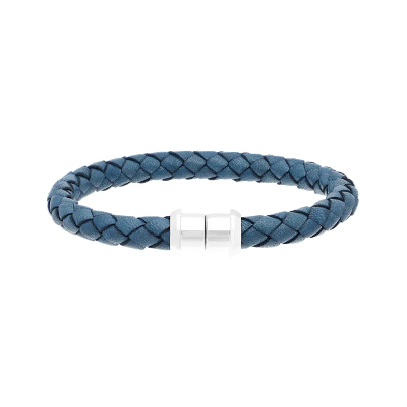 Sterling Silver Blue Leather Magnetic Bracelet sold by C.W. Sellors