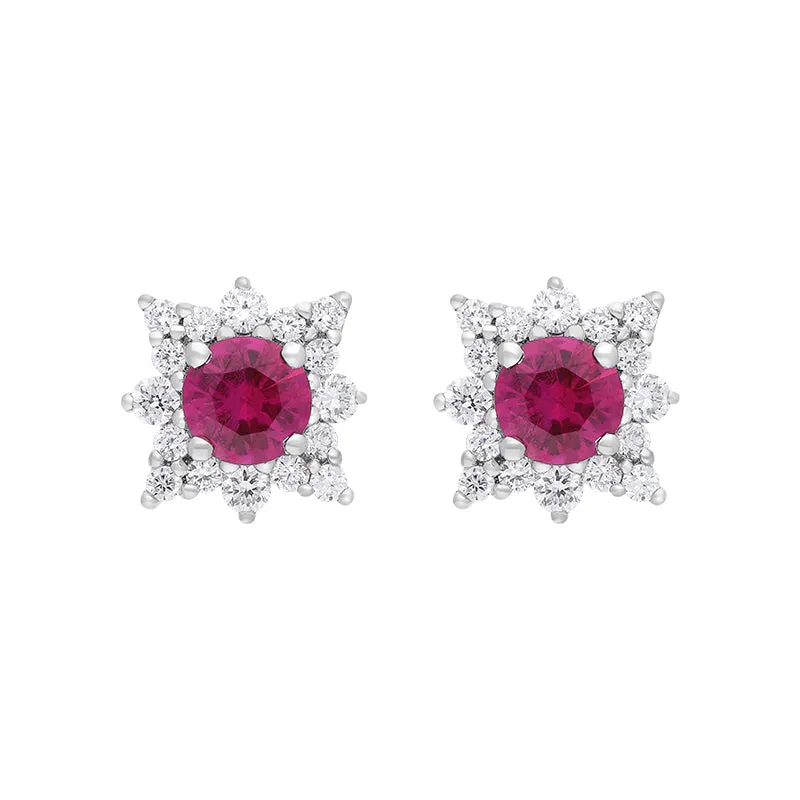18ct White Gold Ruby Diamond Cluster Star Stud Earrings sold by C.W. Sellors