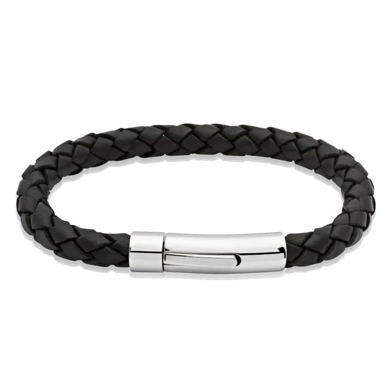 Unique & Co Stainless Steel Black Leather Bracelet sold by C.W. Sellors