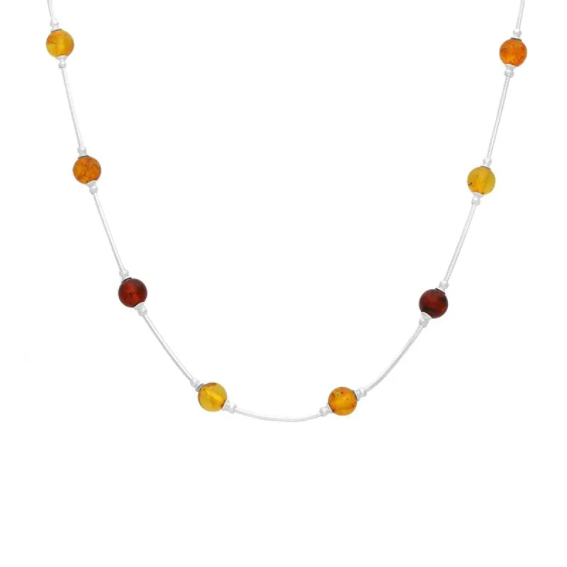 Sterling Silver Baltic Amber Link Bead Necklace sold by C.W. Sellors