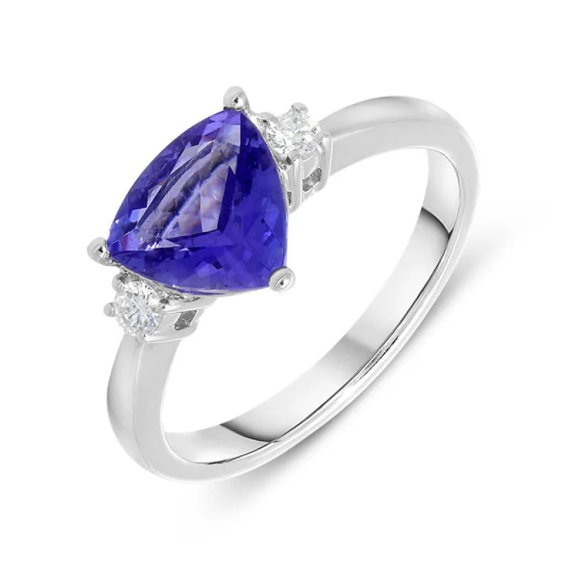 18ct White Gold 1.66ct Tanzanite Trillion Cut Trilogy Ring D sold by C.W. Sellors