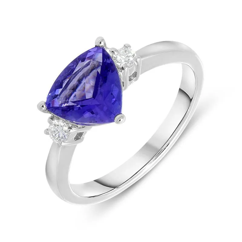 18ct White Gold 1.66ct Tanzanite Trillion Cut Trilogy Ring D sold by C.W. Sellors