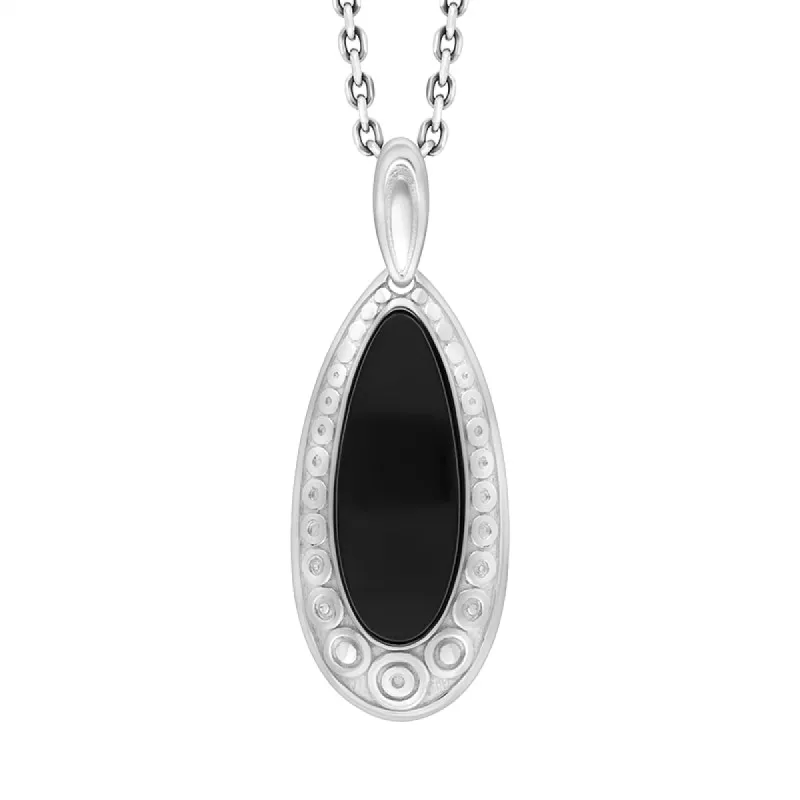 Sterling Silver Whitby Jet Oval Swirl Necklace sold by C.W. Sellors