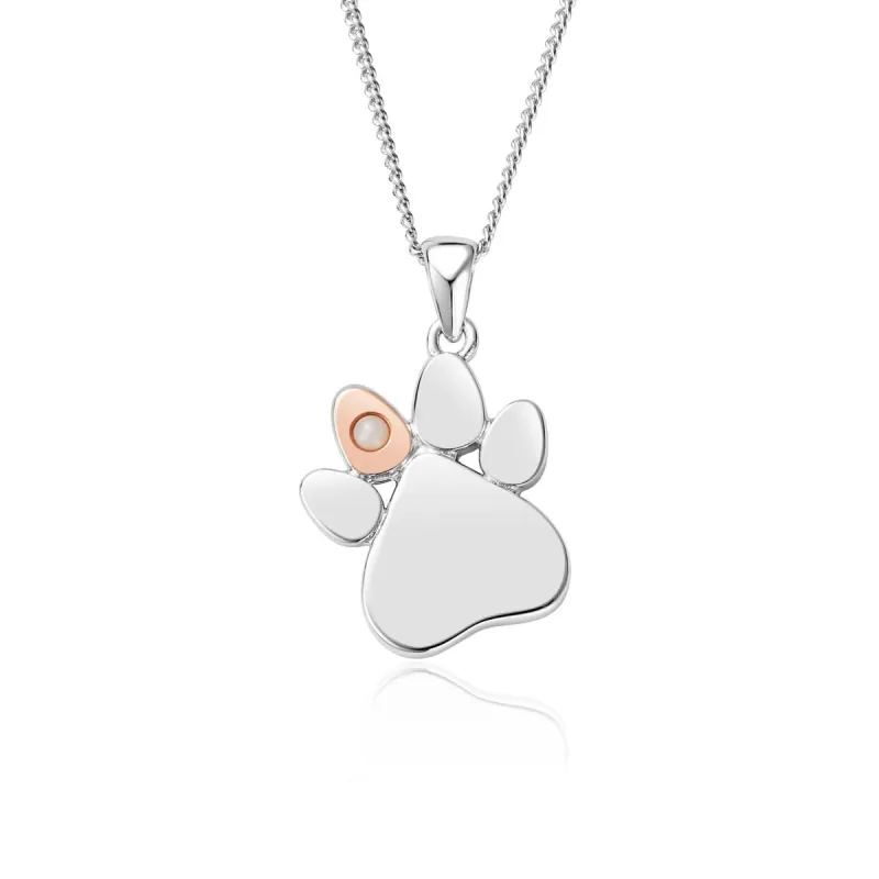 Clogau Paw Prints On My Heart Sterling Silver October Birthstone Opal Necklace sold by C.W. Sellors