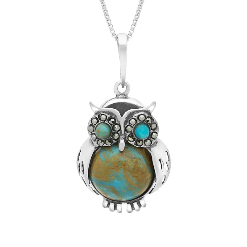 Sterling Silver Turquoise Medium Owl Necklace sold by C.W. Sellors