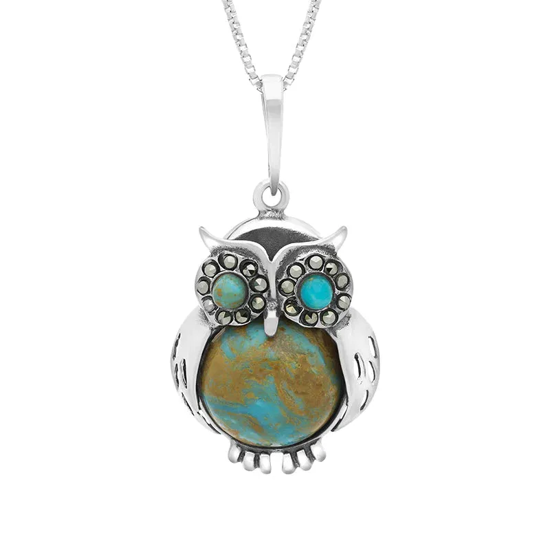 Sterling Silver Turquoise Medium Owl Necklace sold by C.W. Sellors