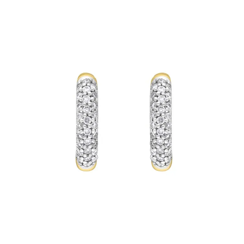 9ct Yellow White Gold Diamond 12mm Round Domed Hoop Earrings sold by C.W. Sellors