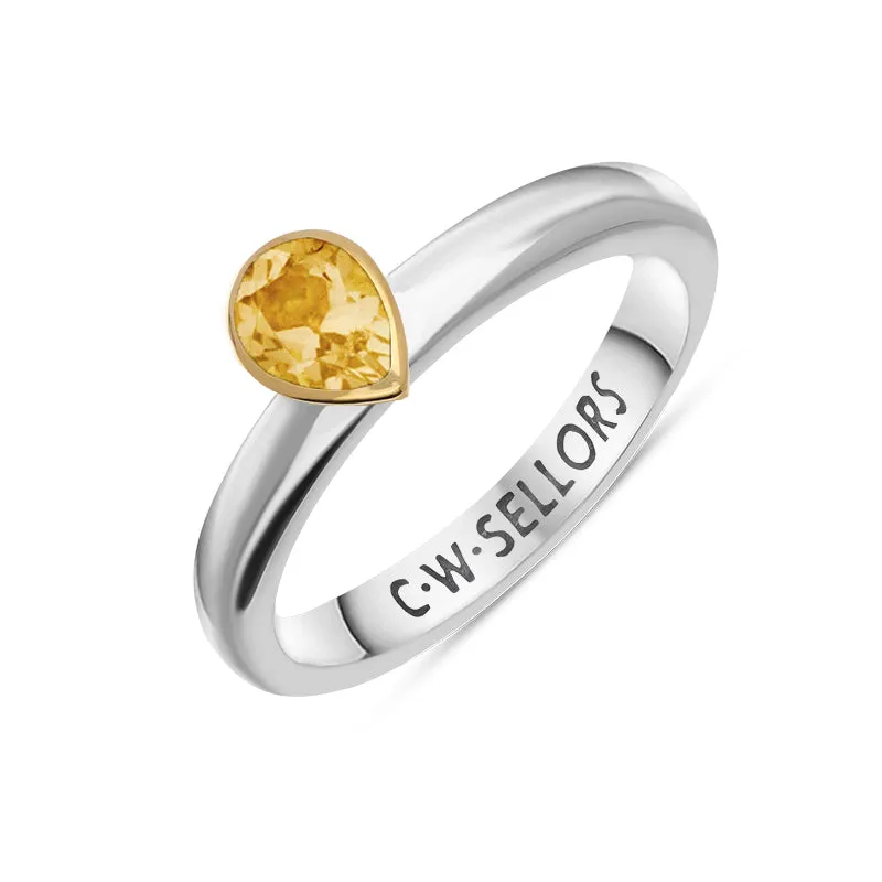 9ct Yellow Gold Sterling Silver Citrine Stepping Stones 5x7mm Pear Cut Bezel Set Ring sold by C.W. Sellors