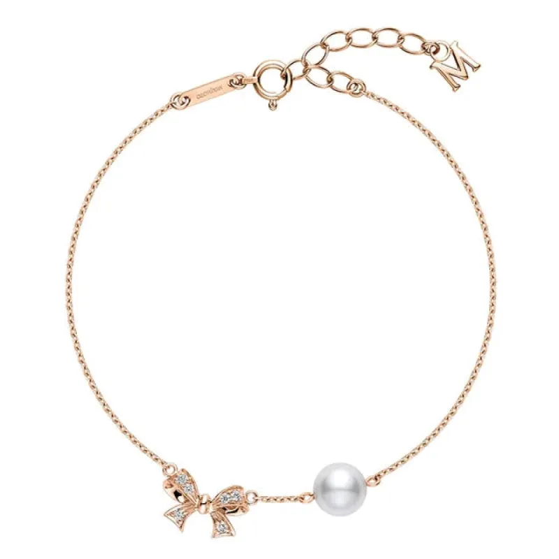 Mikimoto Ribbon 18ct Rose Gold White Akoya Pearl Diamond Adjustable Bracelet sold by C.W. Sellors