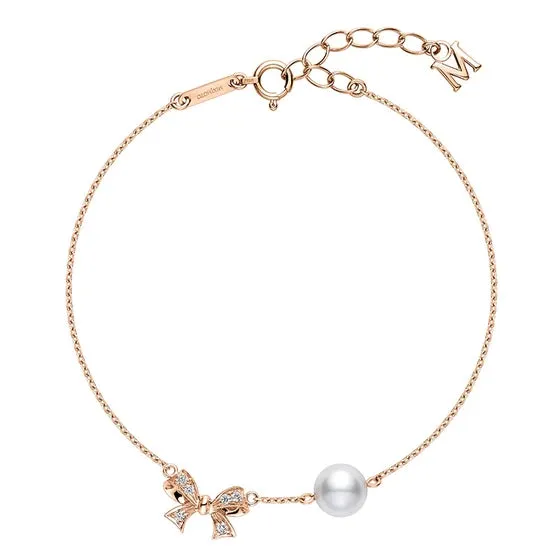 Mikimoto Ribbon 18ct Rose Gold White Akoya Pearl Diamond Adjustable Bracelet sold by C.W. Sellors