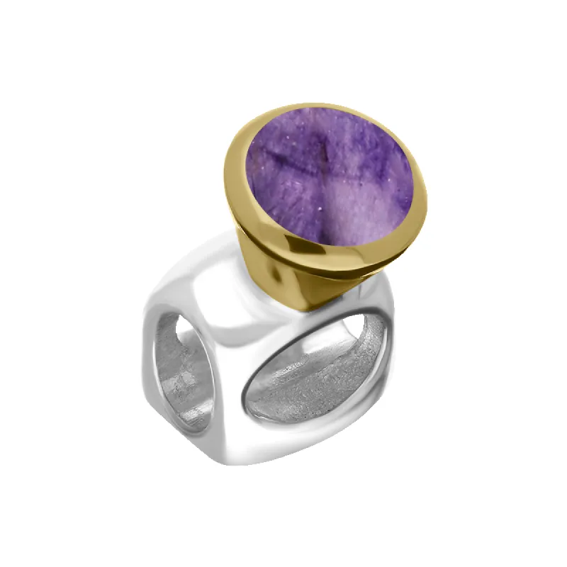 9ct Yellow Gold Sterling Silver Blue John Stepping Stones 5mm Round Charm sold by C.W. Sellors