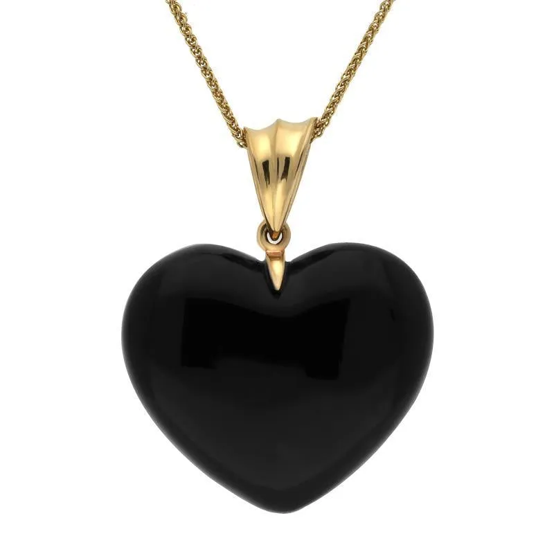 9ct Yellow Gold Whitby Jet Carved Heart Wavy Bail Necklace sold by C.W. Sellors