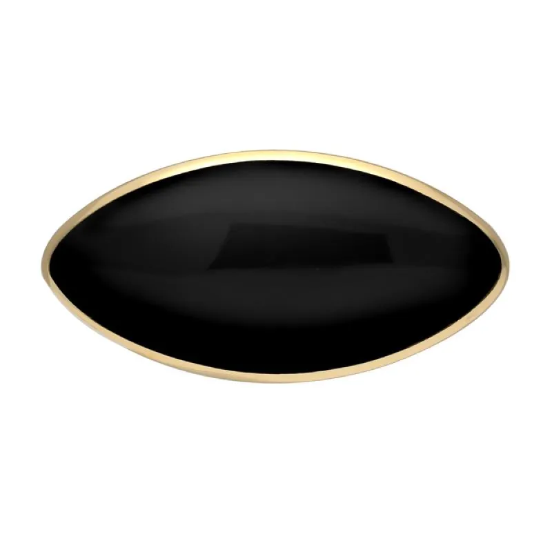 9ct Yellow Gold Whitby Jet Contemporary Long Oval Brooch sold by C.W. Sellors