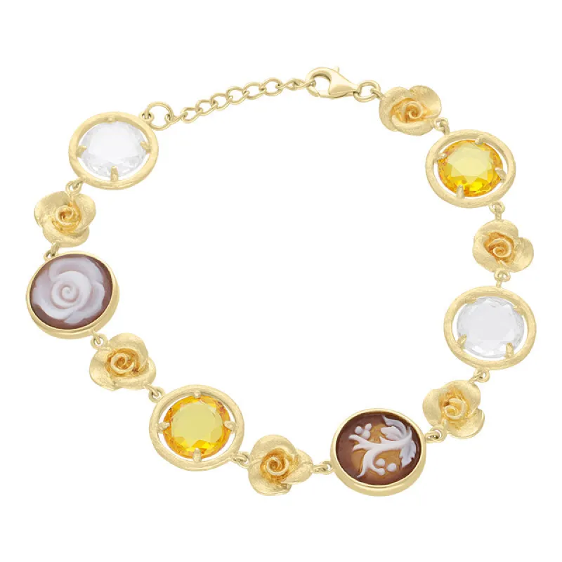 Yellow Gold Plated Sterling Silver Cubic Zirconia Rose Six Stone Bracelet D sold by C.W. Sellors