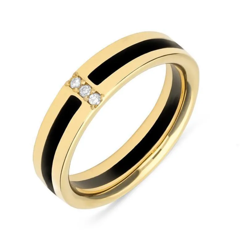18ct Yellow Gold Whitby Jet Diamond Inlaid Wedding Eternity Ring sold by C.W. Sellors