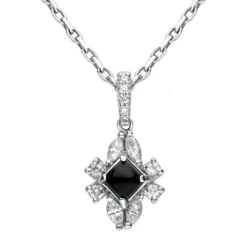 18ct White Gold Whitby Jet 0.30ct Diamond Ornate Necklace D sold by C.W. Sellors