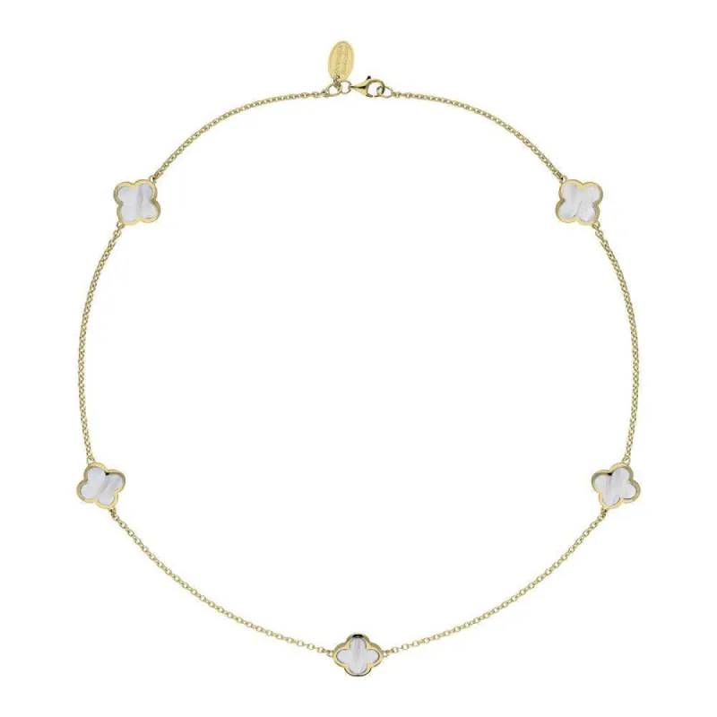 9ct Yellow Gold White Mother of Pearl Bloom Four Leaf Clover Necklace sold by C.W. Sellors