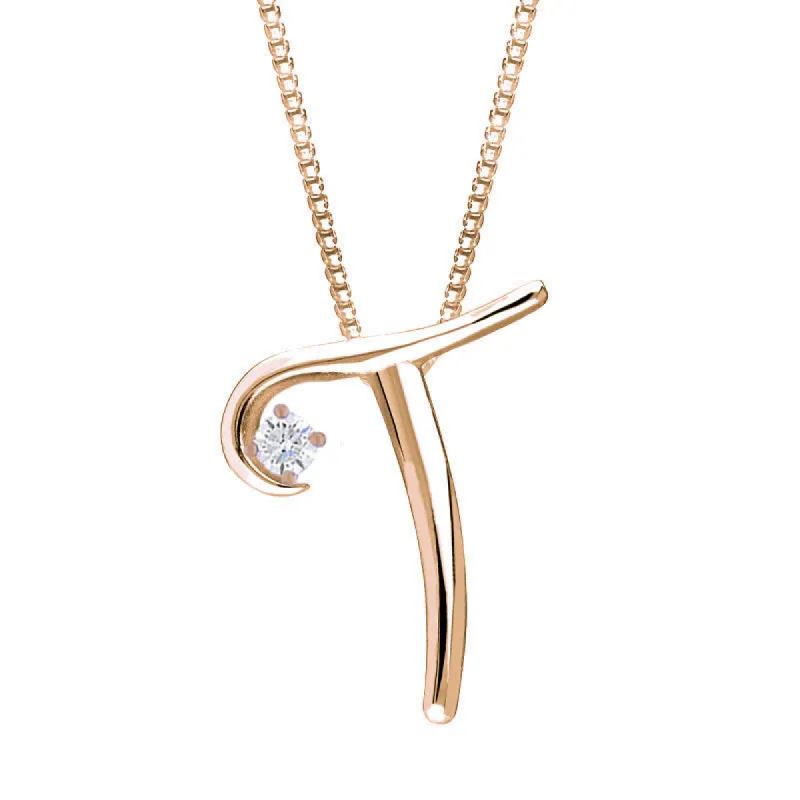 Love Letters 18ct Rose Gold 0.10ct Diamond Initial T Necklace sold by C.W. Sellors