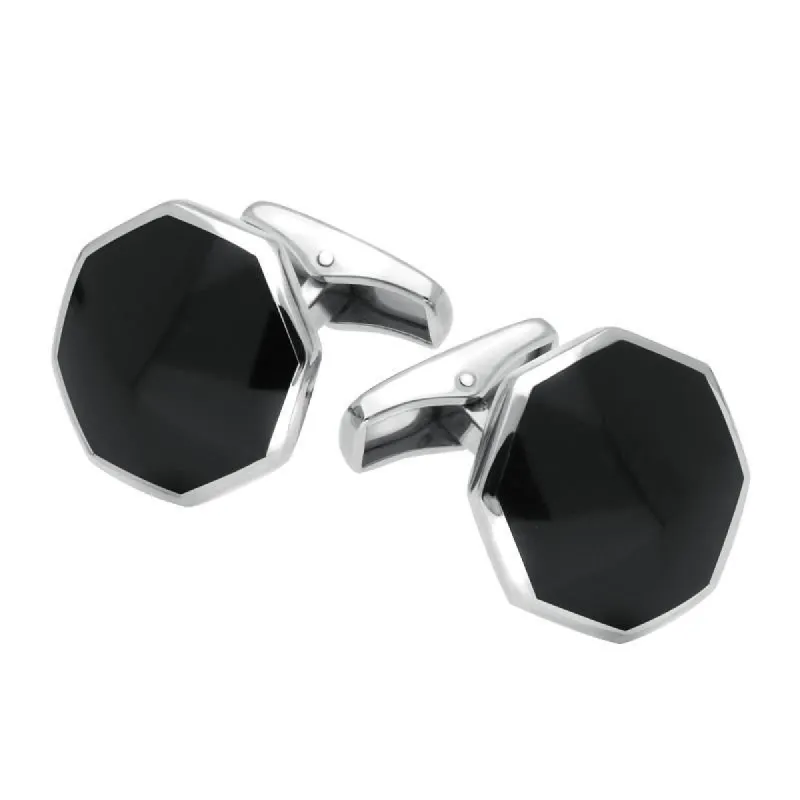 Sterling Silver Whitby Jet Octagon Shaped Cufflinks sold by C.W. Sellors