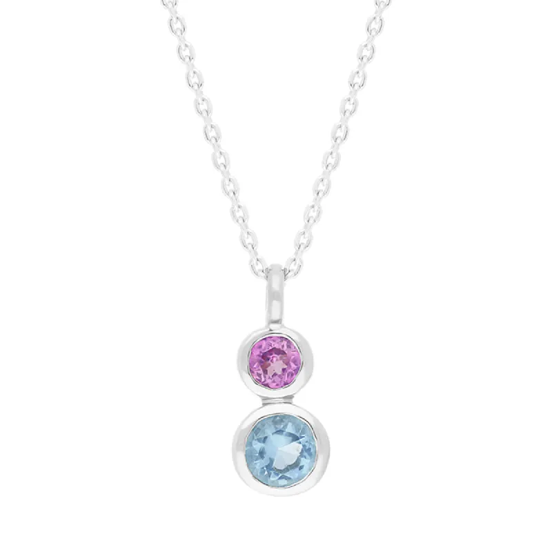 Sterling Silver Pink and Blue Pendant Necklace sold by C.W. Sellors