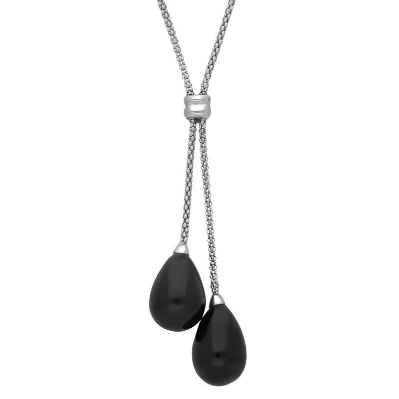 Sterling Silver Whitby Jet Two Stone Drop Necklace D sold by C.W. Sellors