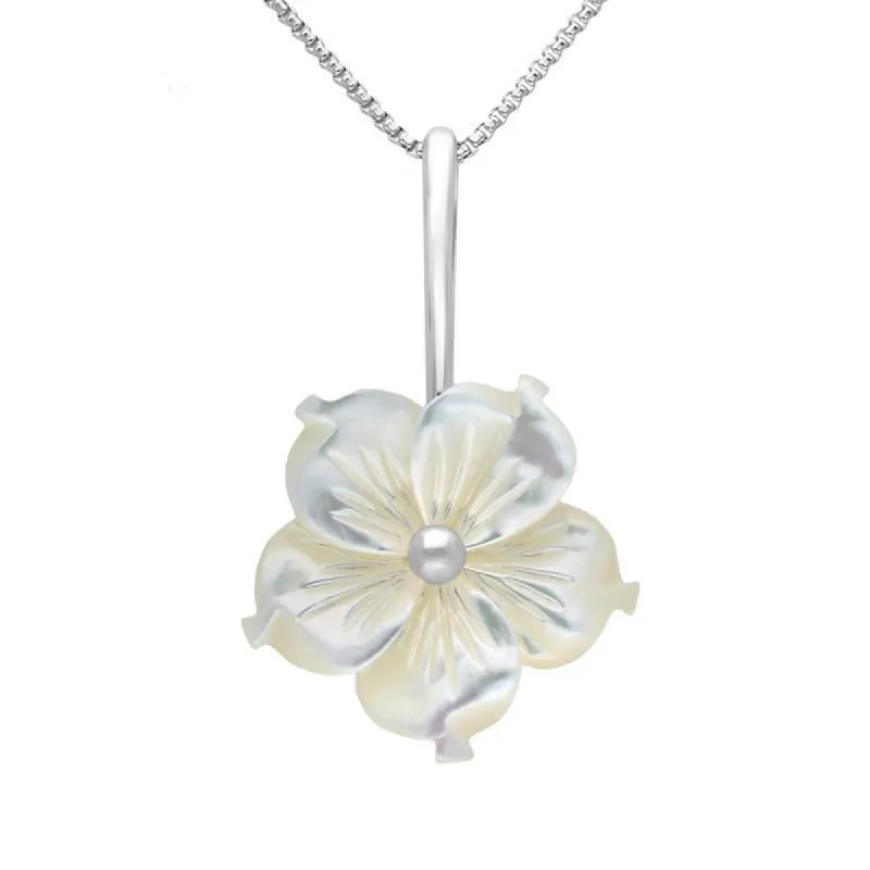 Sterling Silver White Mother of Pearl Tuberose 20mm Carnation Necklace sold by C.W. Sellors
