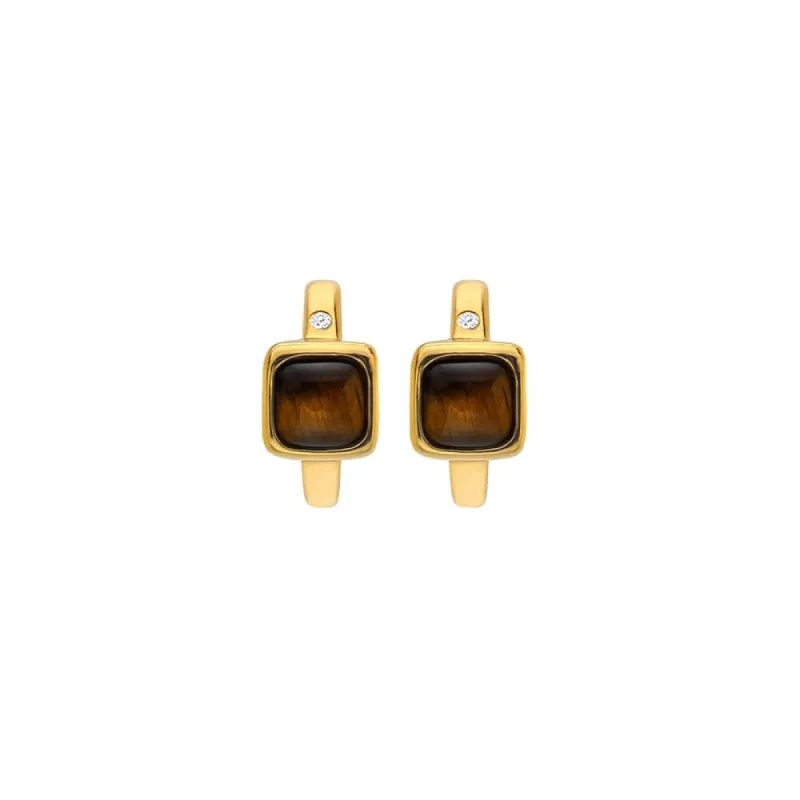 Hot Diamonds Gold Plated Sterling Silver Tigers Eye Square Huggie Earrings sold by C.W. Sellors