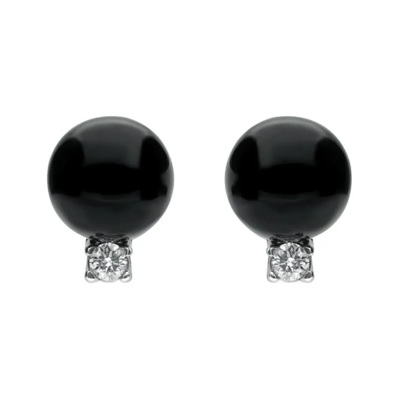 18ct White Gold Whitby Jet 0.22ct Diamond Bead Stud Earrings D sold by C.W. Sellors