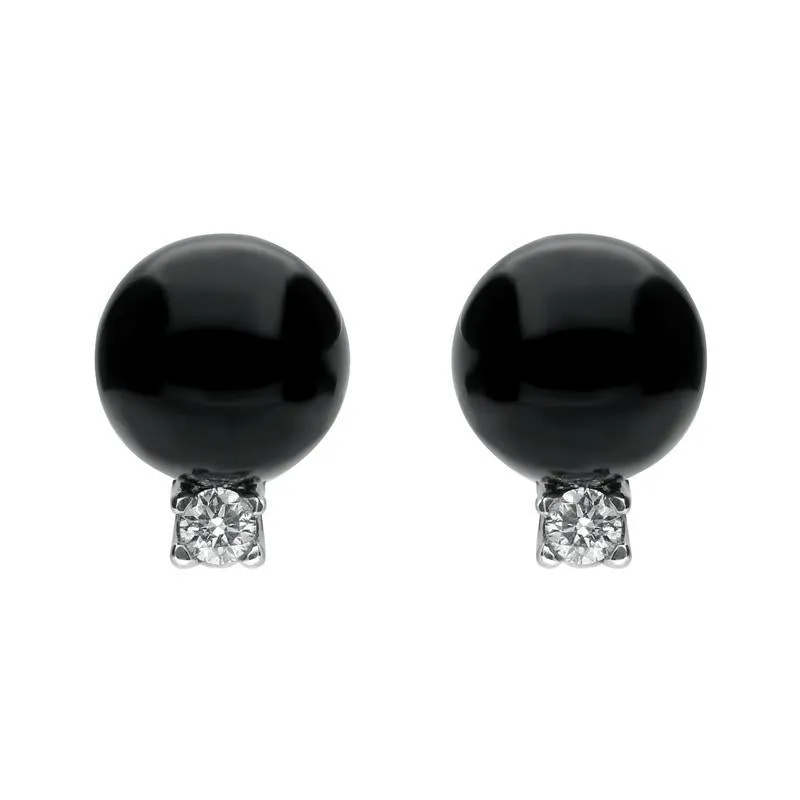 18ct White Gold Whitby Jet 0.22ct Diamond Bead Stud Earrings D sold by C.W. Sellors