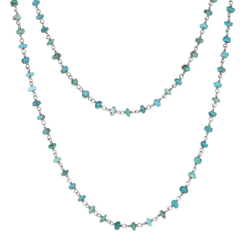 Sterling Silver Turquoise 4mm Bead Chain Link Necklace sold by C.W. Sellors