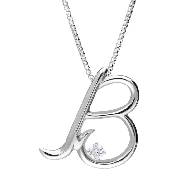 Love Letters 9ct White Gold 0.10ct Diamond Initial B Necklace sold by C.W. Sellors