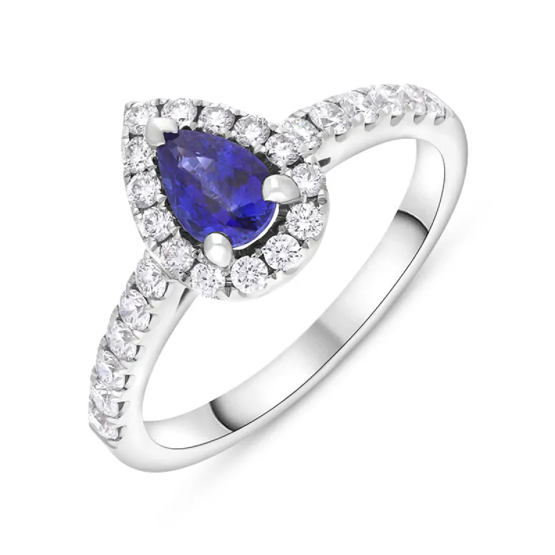 18ct White Gold Sapphire Diamond Pear Cut Cluster Ring sold by C.W. Sellors