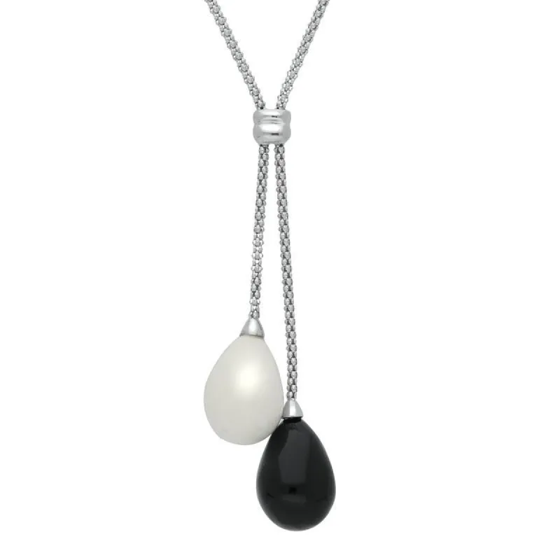 Sterling Silver Whitby Jet and Bauxite Two Stone Drop Necklace D sold by C.W. Sellors