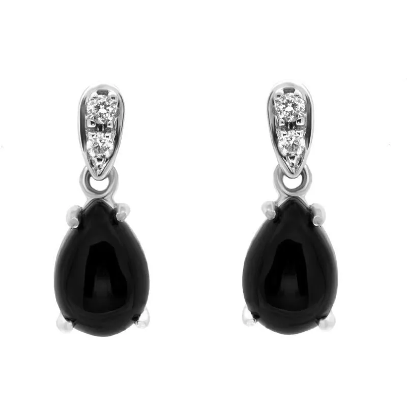 18ct White Gold Whitby Jet Diamond Pear Shaped Drop Earrings D sold by C.W. Sellors