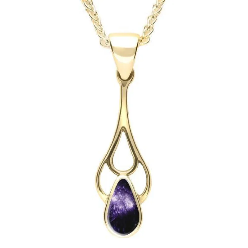 9ct Yellow Gold Blue John Pear Spoon Necklace sold by C.W. Sellors