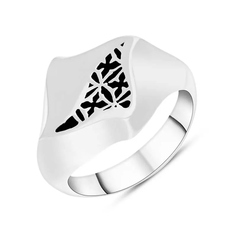 Sterling Silver Whitby Jet Filigree Square Ring sold by C.W. Sellors