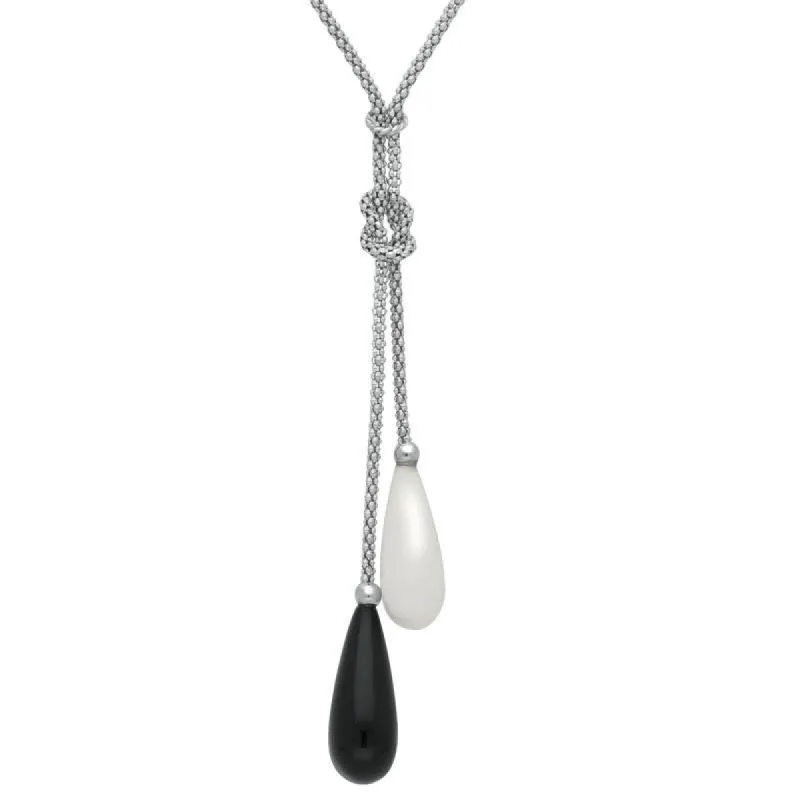 Sterling Silver Whitby Jet and Bauxite 2 Stone Knot Drop Necklace sold by C.W. Sellors