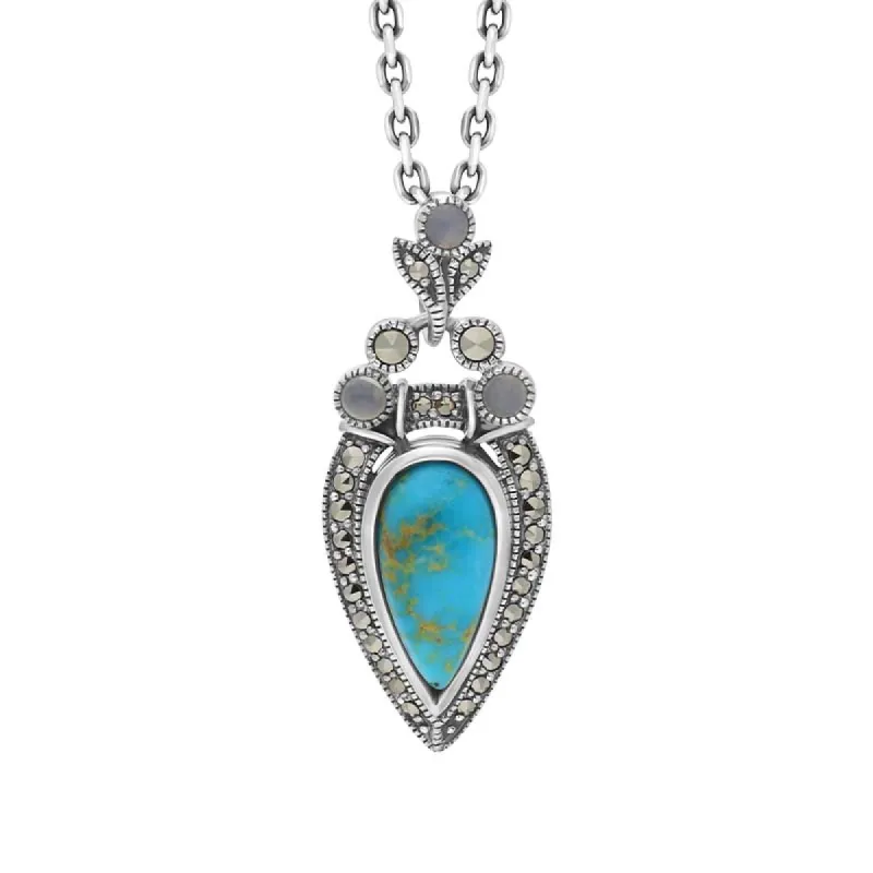 Sterling Silver Turquoise Moonstone Marcasite Pear Shaped Necklace sold by C.W. Sellors