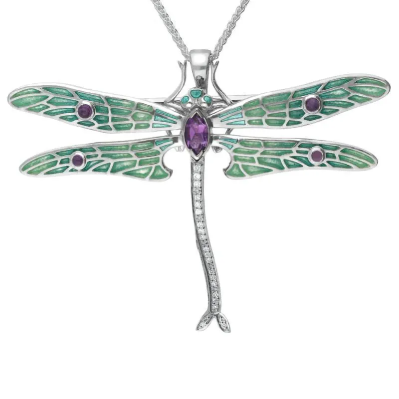 Sterling Silver Amethyst Diamonds Style & Fashion Dragonfly Brooch Necklace sold by C.W. Sellors