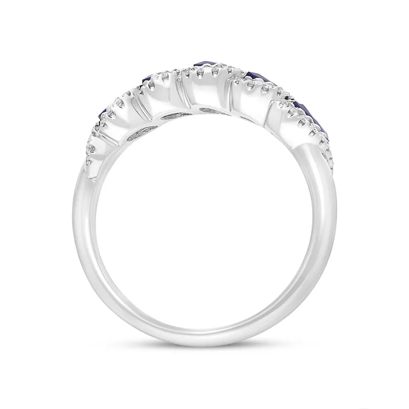 18ct White Gold Sapphire Diamond Cluster Marquise Cut Half Eternity Ring sold by C.W. Sellors product image thumbnail 2