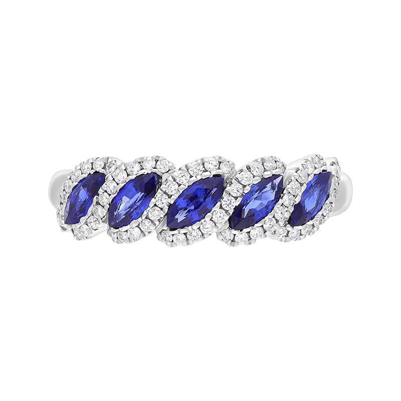 18ct White Gold Sapphire Diamond Cluster Marquise Cut Half Eternity Ring sold by C.W. Sellors product image thumbnail 3