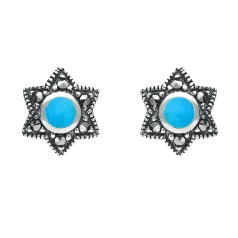 Sterling Silver Turquoise Marcasite Six Point Star Stud Earrings sold by C.W. Sellors