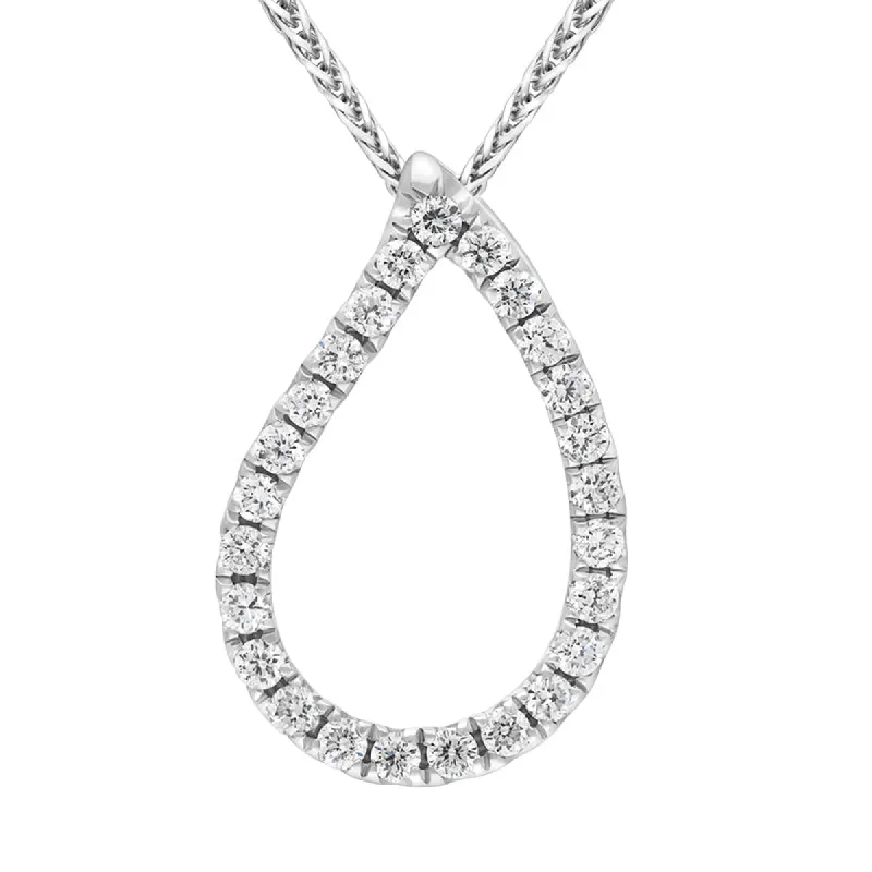18ct White Gold Diamond Open Pear Shaped Pendant Necklace sold by C.W. Sellors