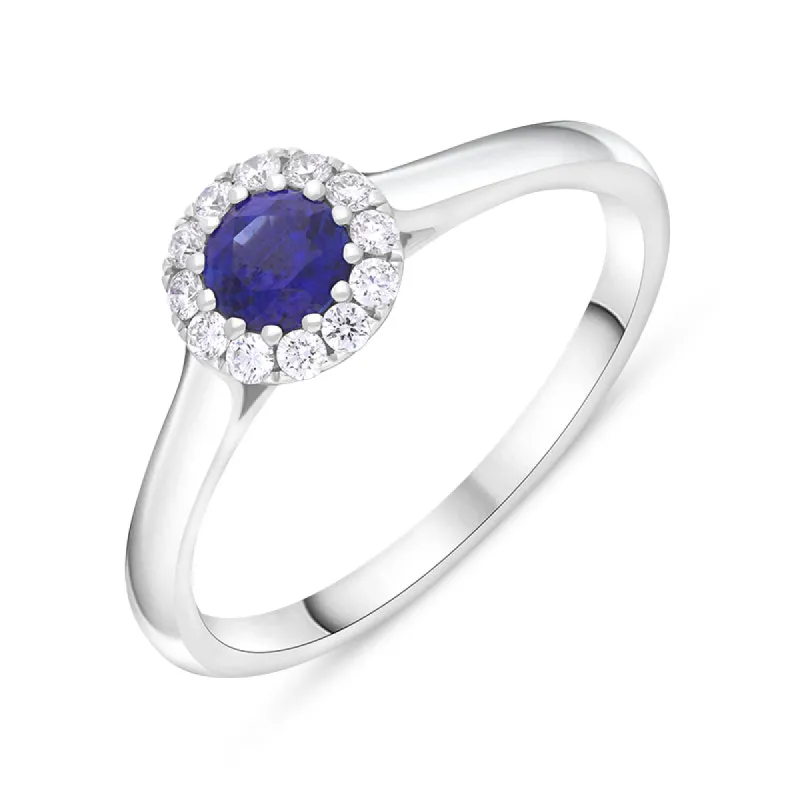 18ct White Gold Sapphire Diamond Round Cut Cluster Ring sold by C.W. Sellors