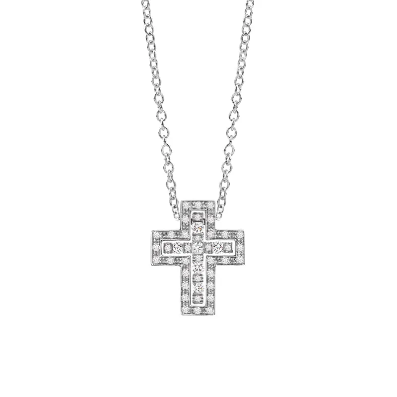 Damiani Belle Epoque 18ct White Gold 0.18ct Diamond Cross Necklace sold by C.W. Sellors