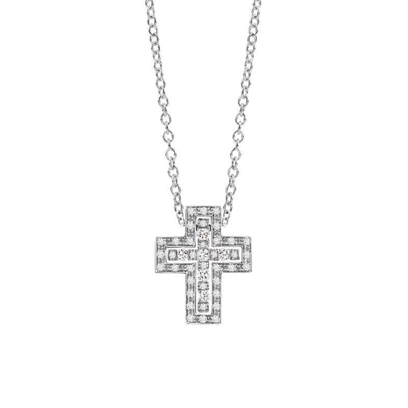 Damiani Belle Epoque 18ct White Gold 0.18ct Diamond Cross Necklace sold by C.W. Sellors
