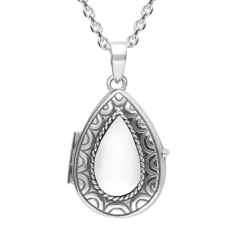 Sterling Silver Bauxite Pear Stone Pattern Edge Locket sold by C.W. Sellors