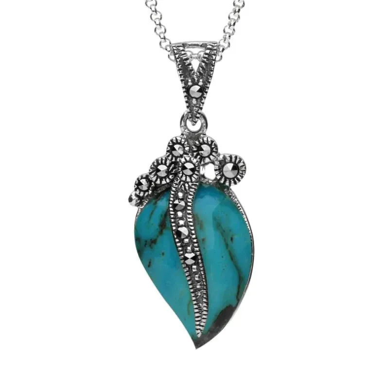 Sterling Silver Turquoise Marcasite Wave Bail Pear Necklace sold by C.W. Sellors